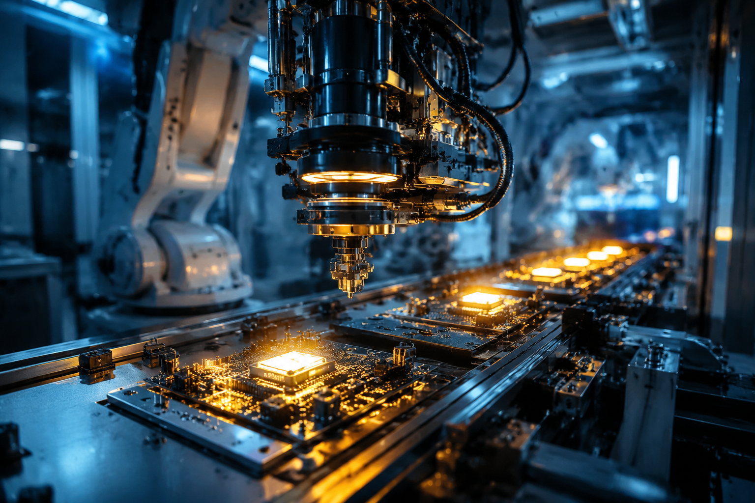 Modern automated optical SMT assembly line producing high efficacy industrial LED lighting modules